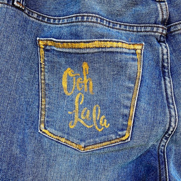 Bohemian Upcycled Artisan Jeans Handpainted Aztec Distressed Denim - Picture 14 of 17